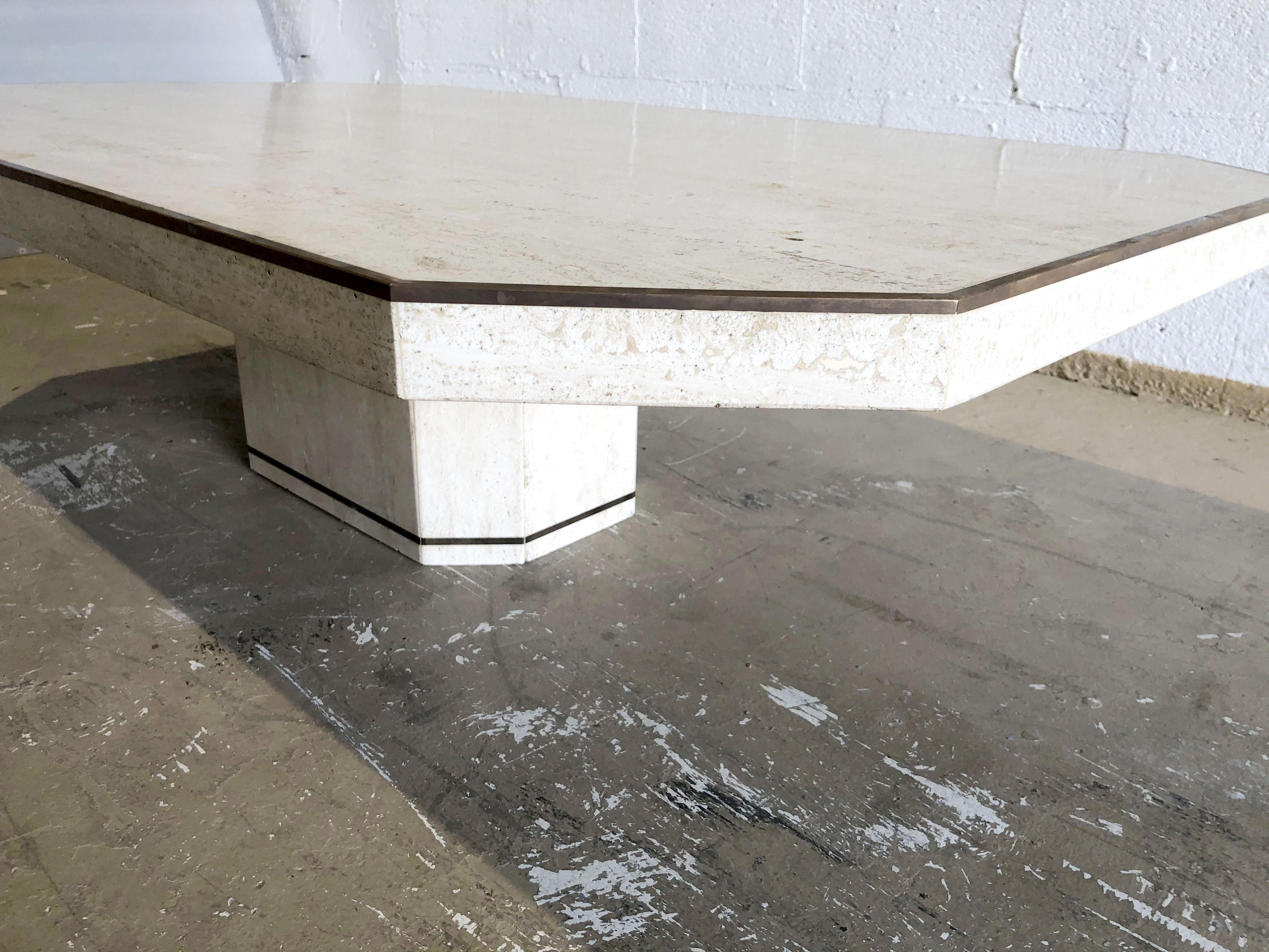 Italian Modern Travertine Marble Coffee Table for Jean Charles, Willy Rizzo For Sale 1