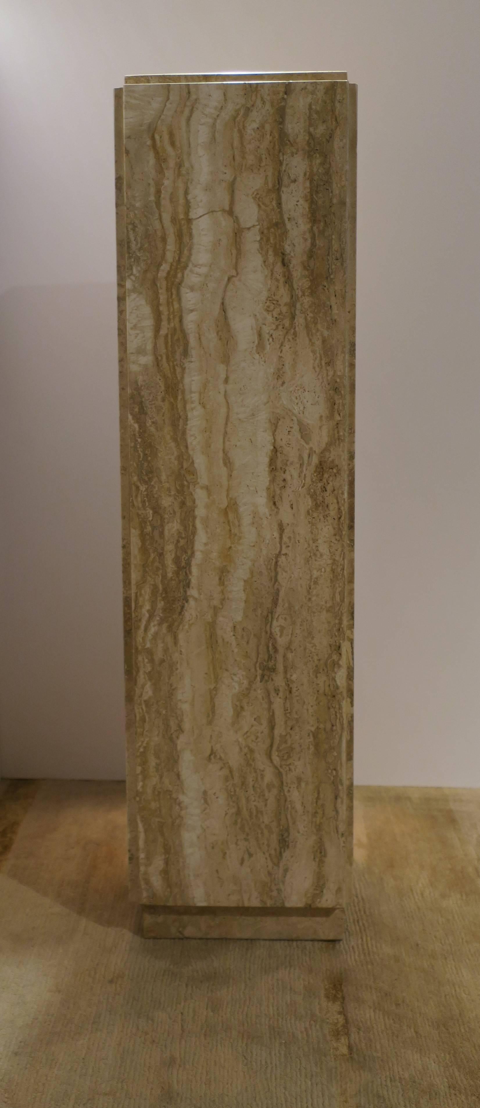 Late 20th Century Italian Travertine Marble Pedestal Column Pillar Stand, circa 1970s Modern
