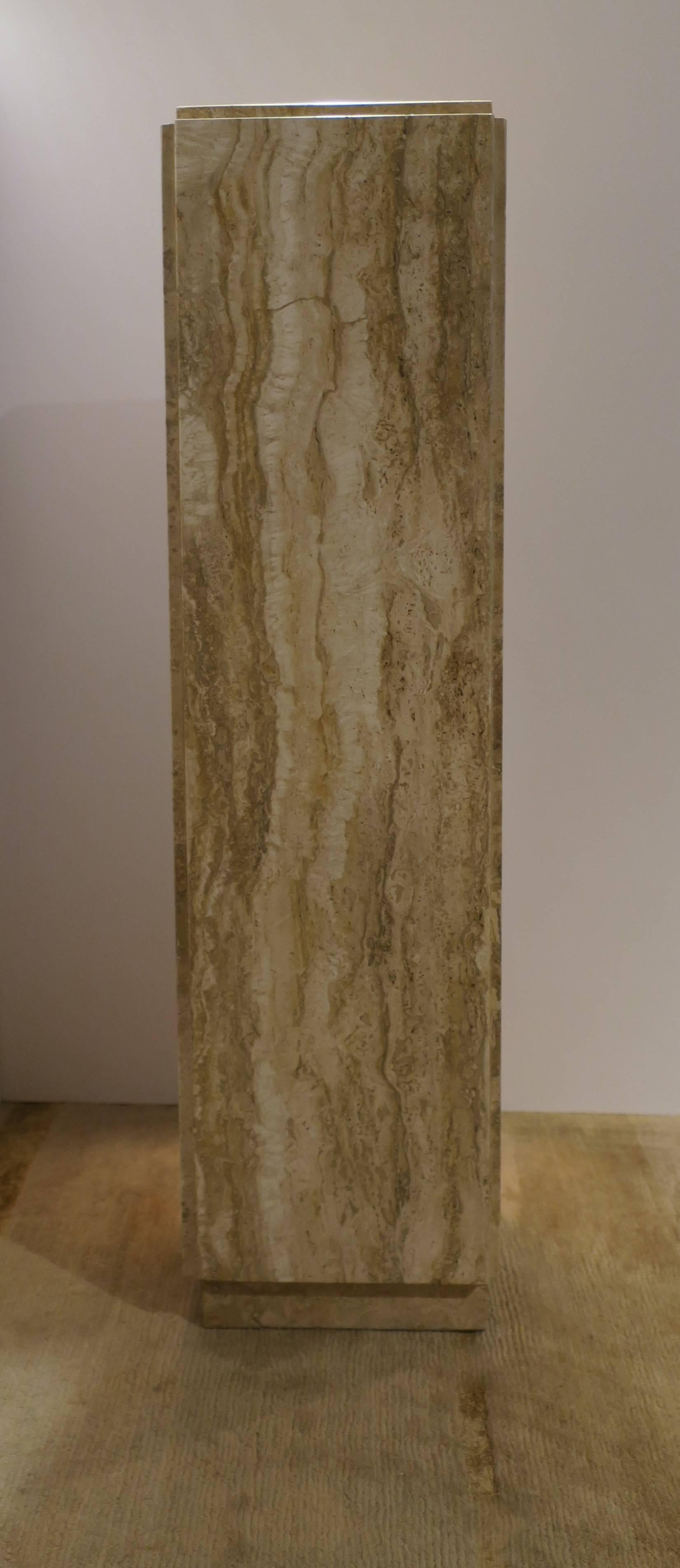 Late 20th Century Italian Travertine Marble Pedestal Column Pillar Stand, circa 1970s Modern 