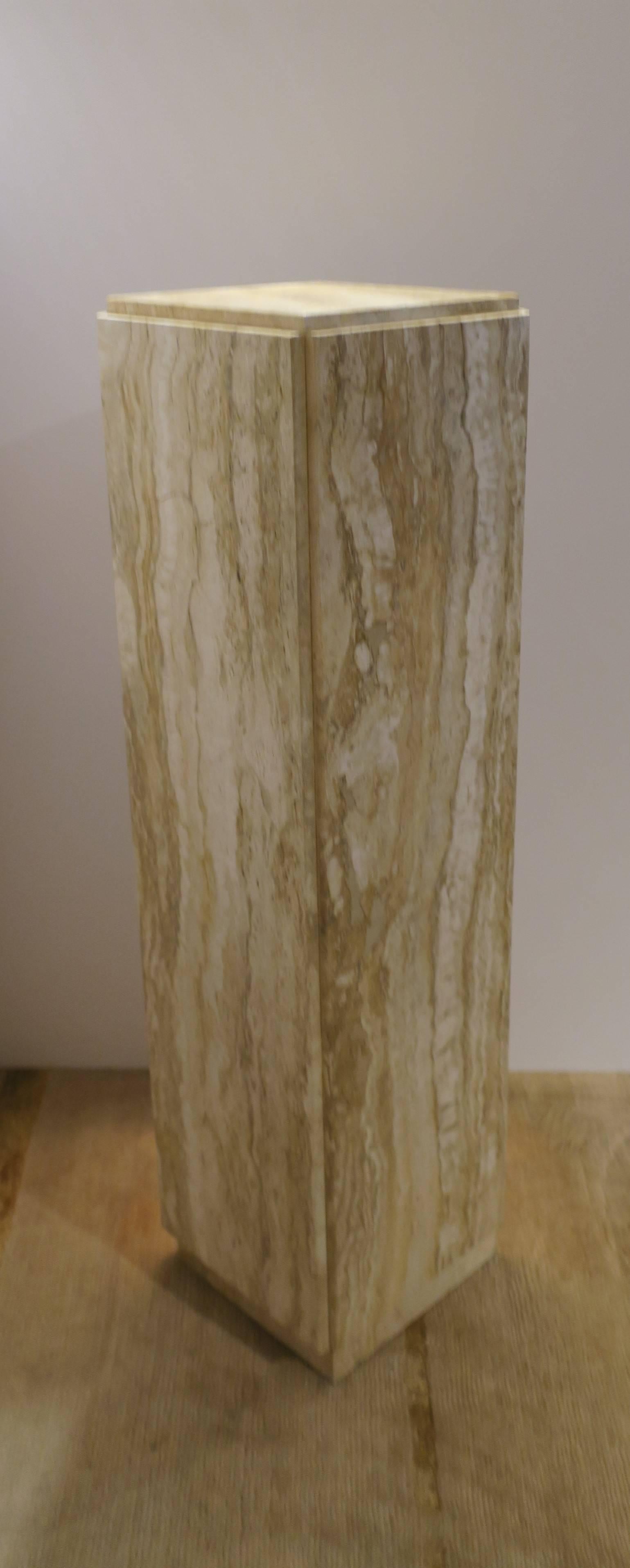 Italian Travertine Marble Pedestal Column Pillar Stand, circa 1970s Modern  1