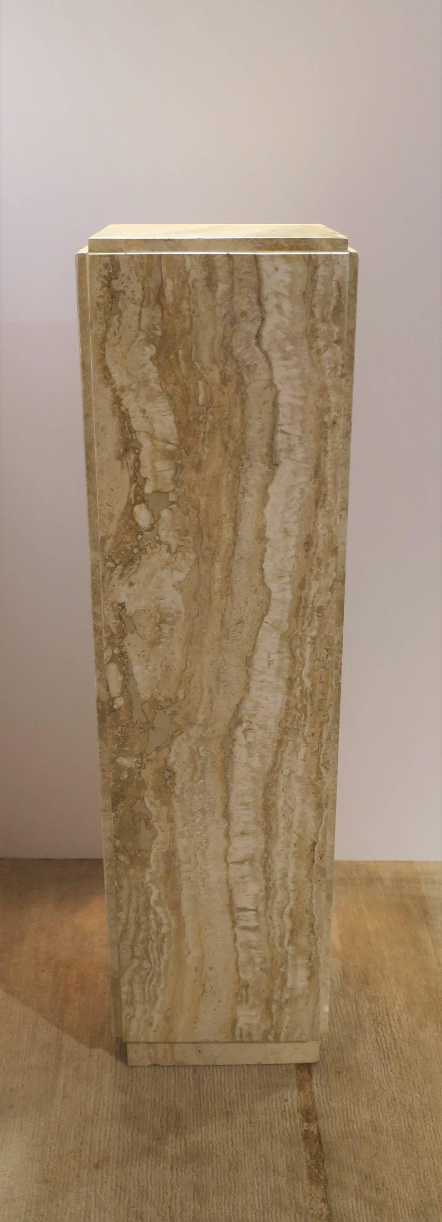 Italian Travertine Marble Pedestal Column Pillar Stand, circa 1970s Modern  2