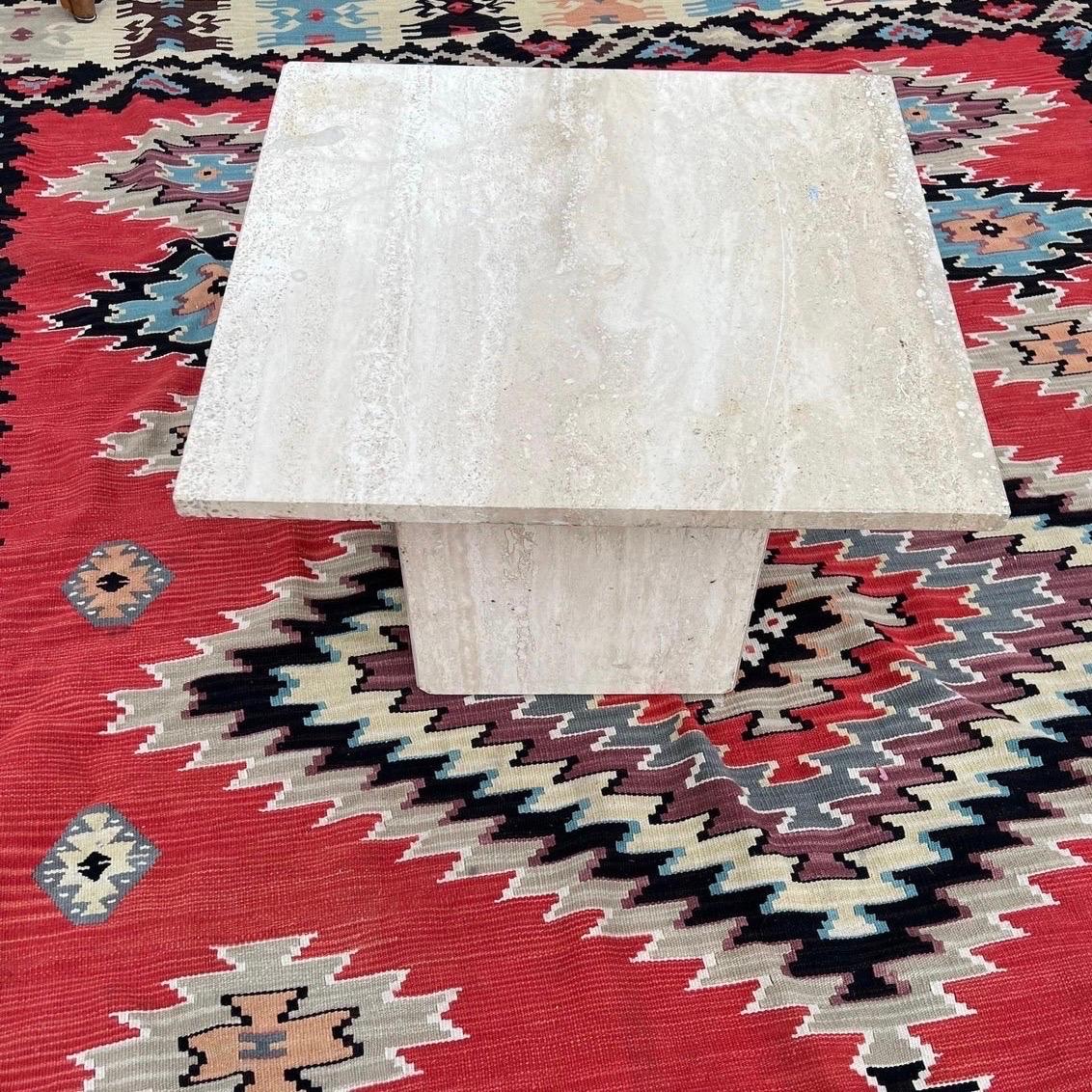 Post-Modern Italian Modern Travertine Square Coffee Table ~ Side Table For Sale