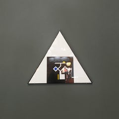 Italian modern triangular painting with collage, 1980s