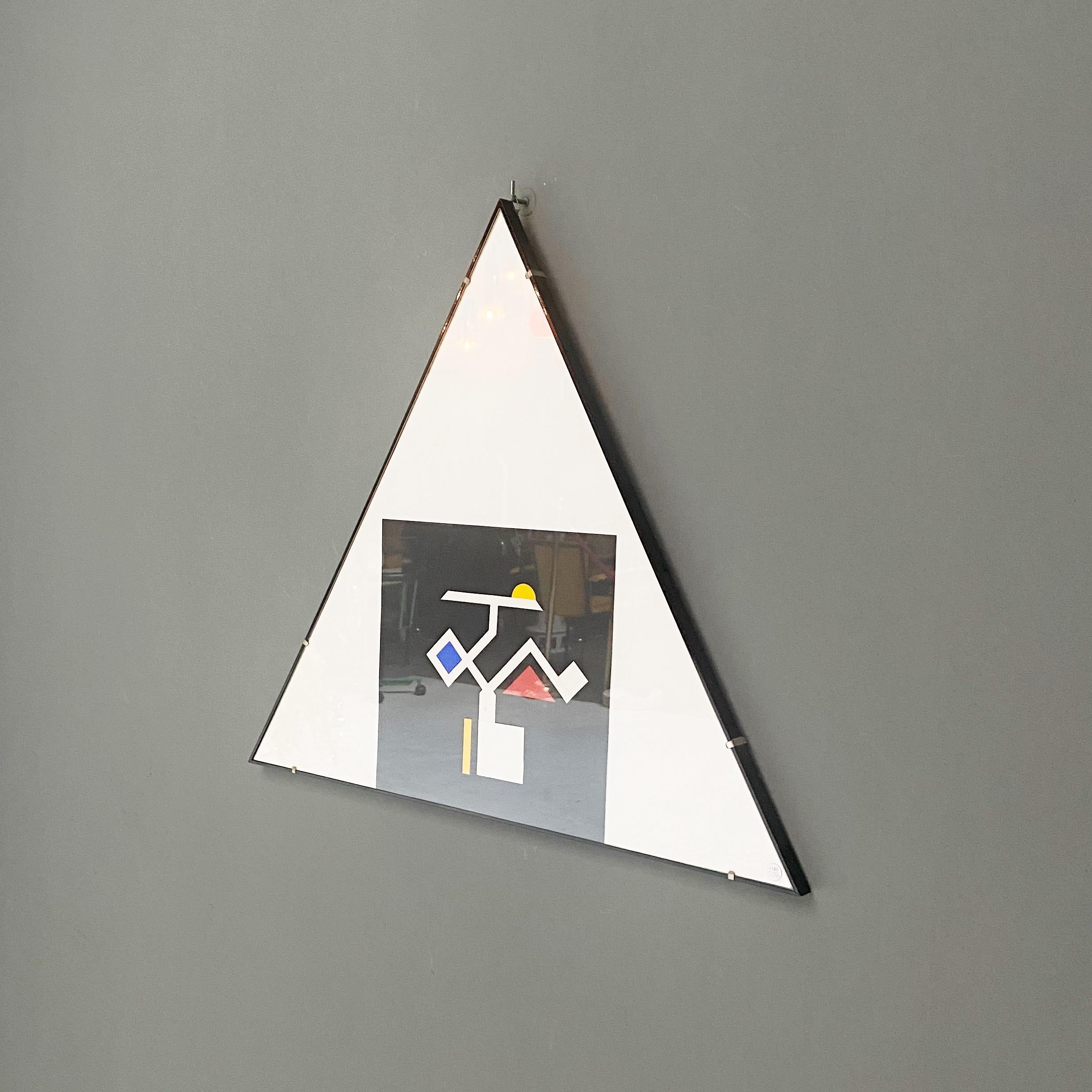Modern Italian modern triangular painting with collage, 1980s For Sale