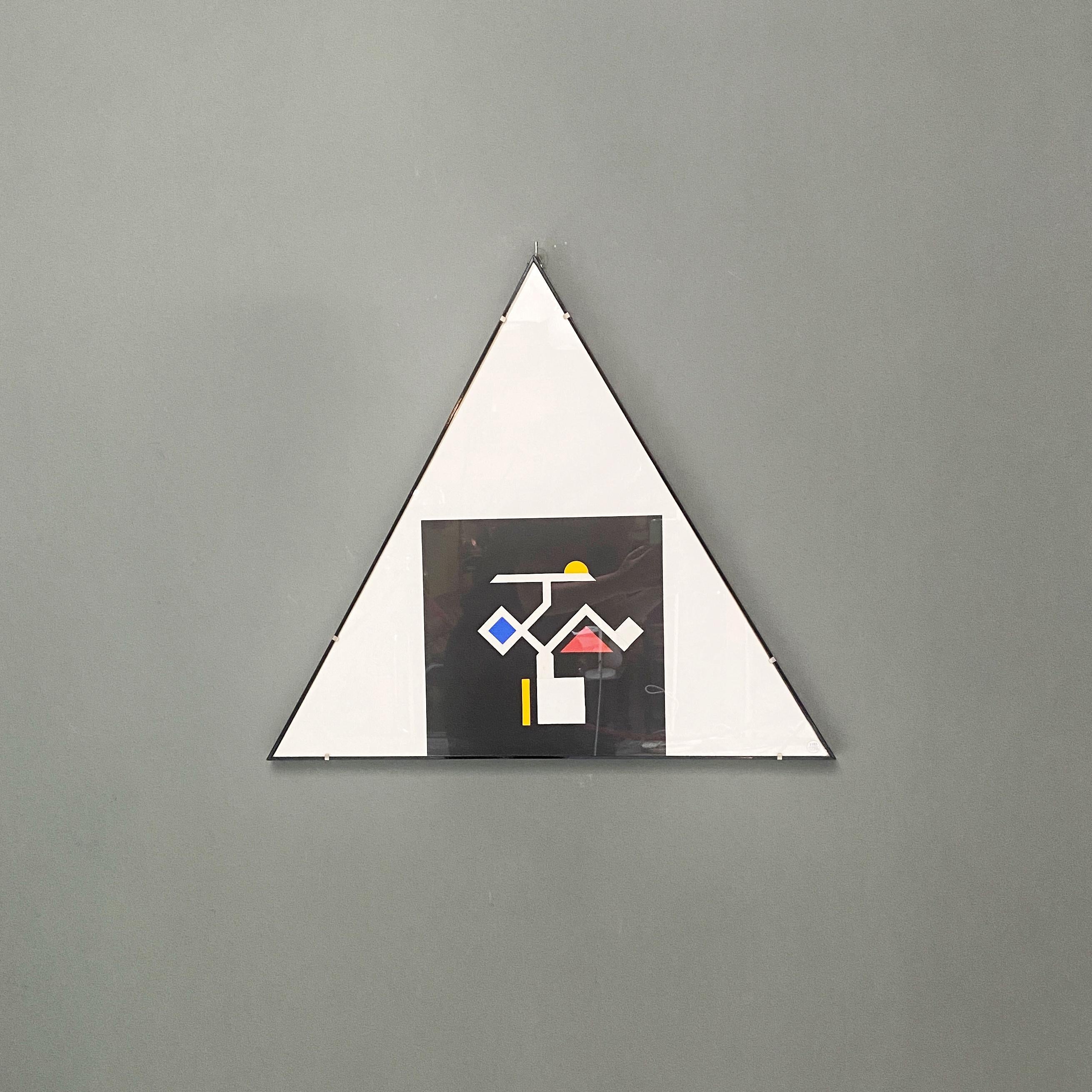 Late 20th Century Italian modern triangular painting with collage, 1980s For Sale