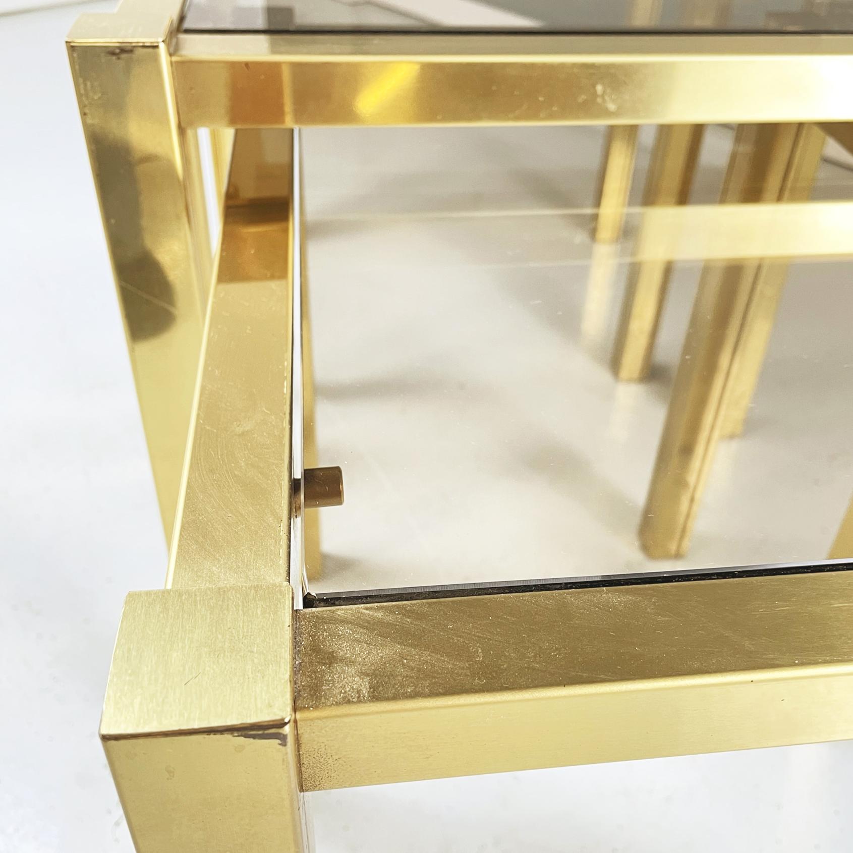 Italian Modern Trio of coffee Tables in Brass and Smoked Glass, 1970s For Sale 6