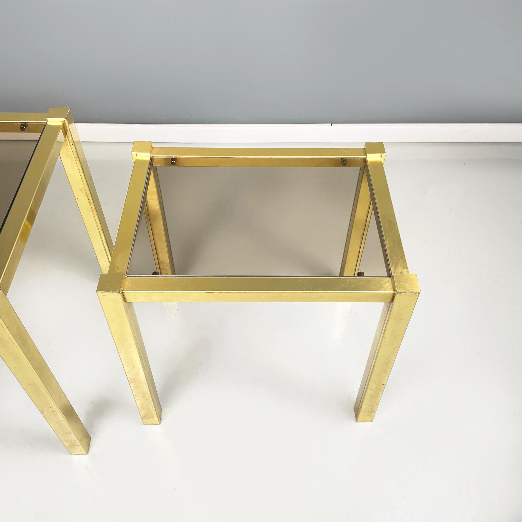 Italian Modern Trio of coffee Tables in Brass and Smoked Glass, 1970s For Sale 7