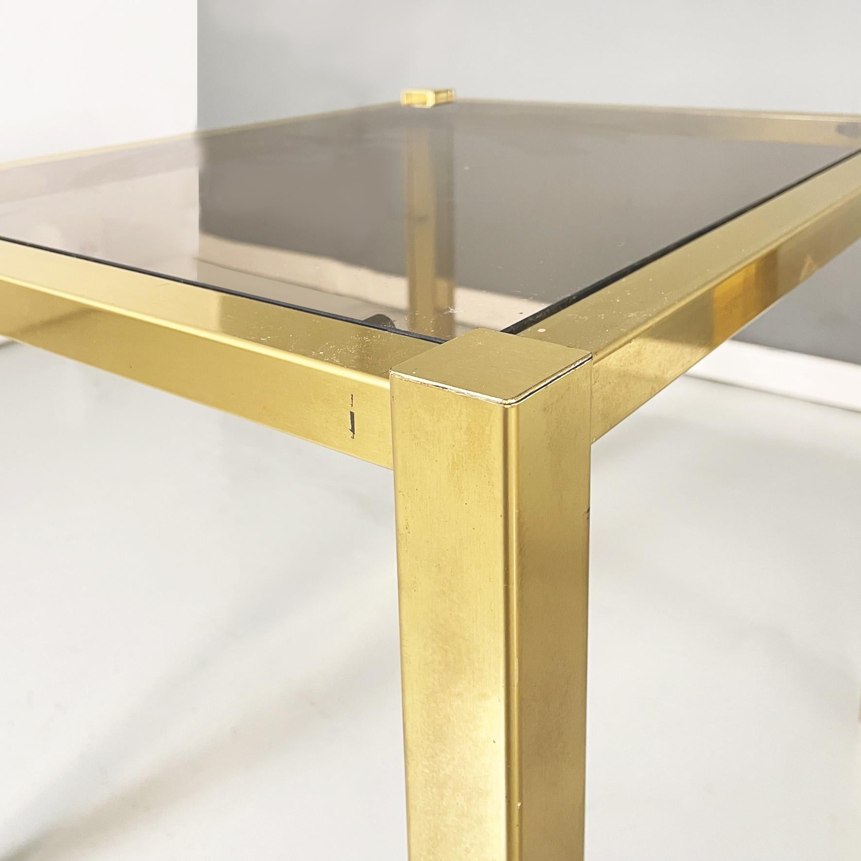 Italian Modern Trio of coffee Tables in Brass and Smoked Glass, 1970s For Sale 8