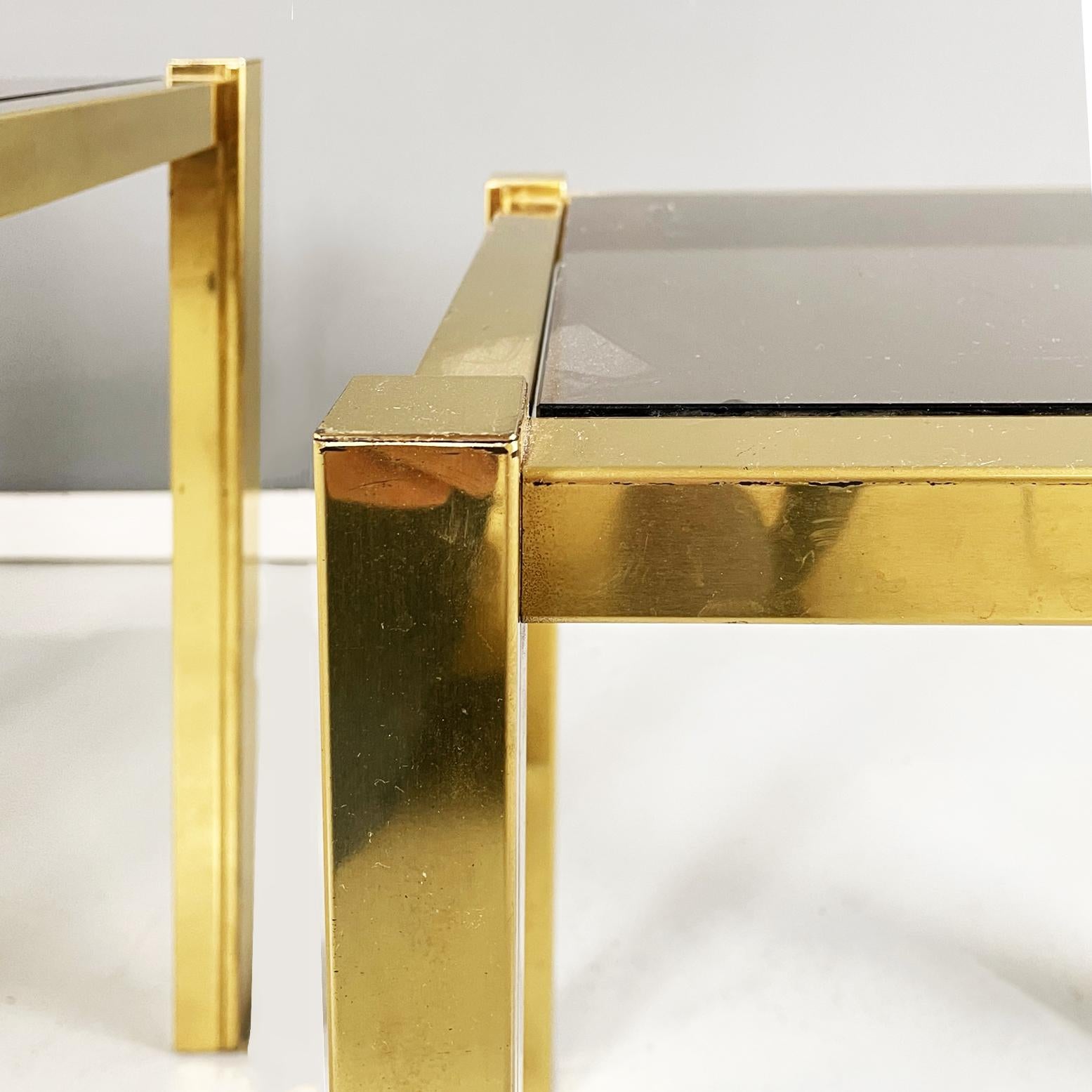 Italian Modern Trio of coffee Tables in Brass and Smoked Glass, 1970s For Sale 9