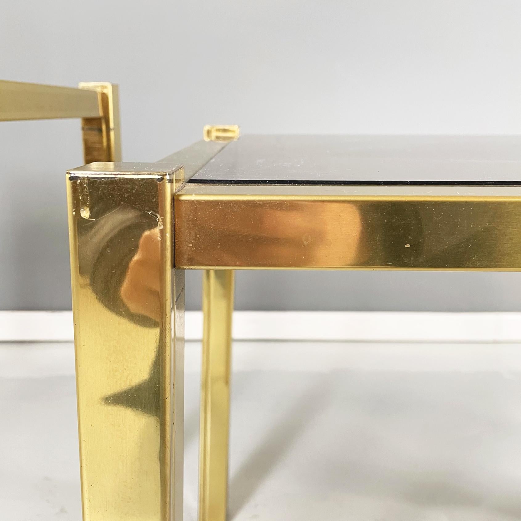 Italian Modern Trio of coffee Tables in Brass and Smoked Glass, 1970s For Sale 11