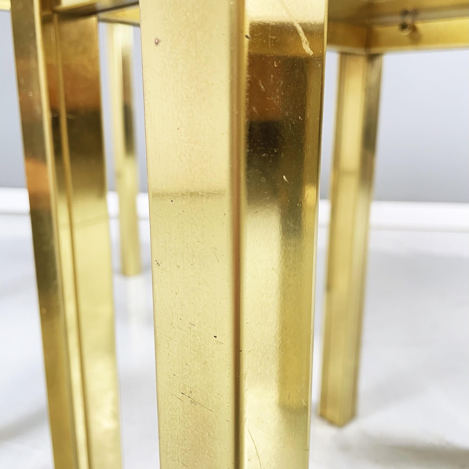 Italian Modern Trio of coffee Tables in Brass and Smoked Glass, 1970s For Sale 12
