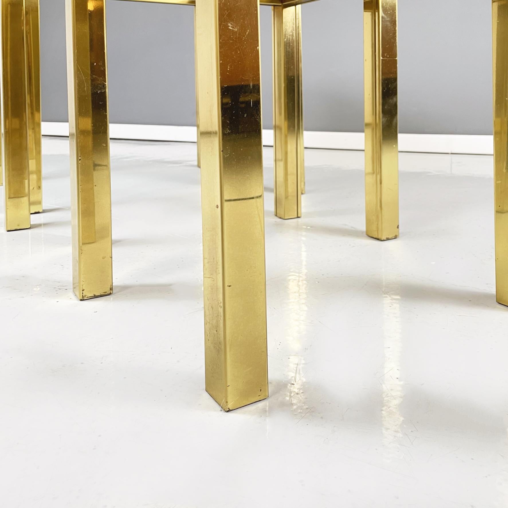 Italian Modern Trio of coffee Tables in Brass and Smoked Glass, 1970s For Sale 13