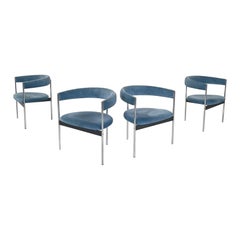Italian modern Tub chairs in blue velvet and chromed metal, 1980s