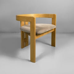 Italian modern tub chairs in wood and beige velvet, 1980s