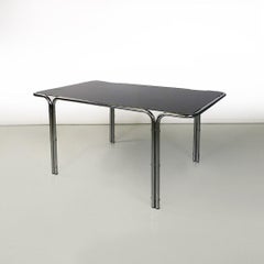 Italian modern tubular steel and smoked glass dining table or desk, 1970s