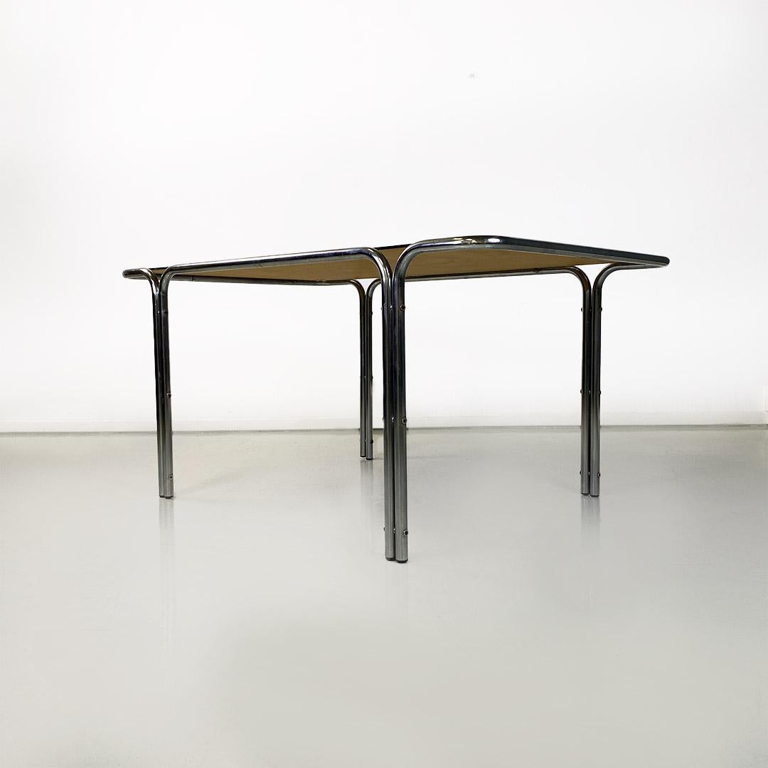 Modern Italian modern tubular steel and smoked glass dining table or desk, 1970s For Sale