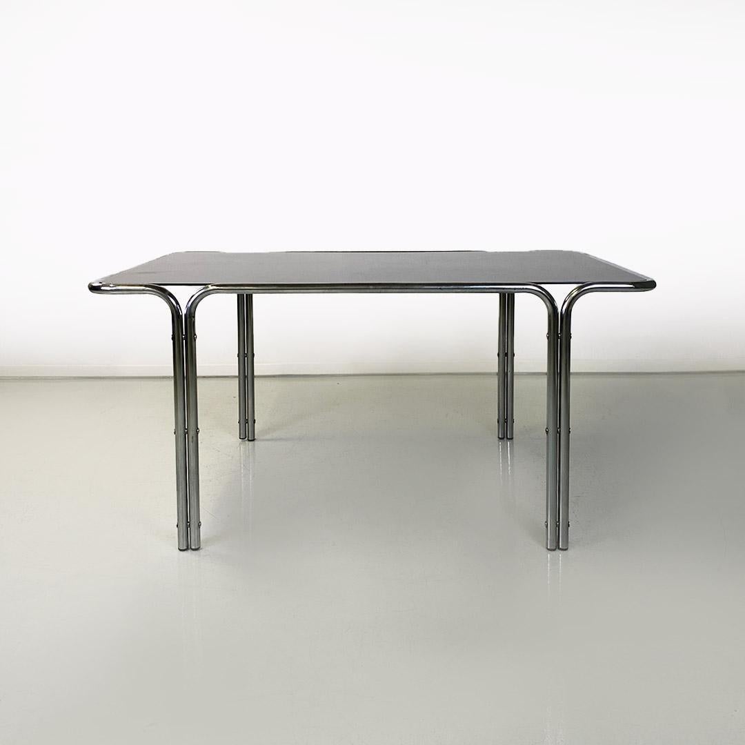 Italian modern tubular steel and smoked glass dining table or desk, 1970s In Good Condition For Sale In MIlano, IT