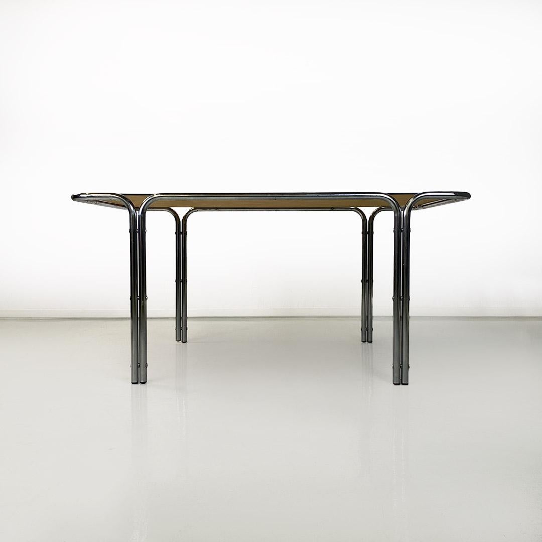 Late 20th Century Italian modern tubular steel and smoked glass dining table or desk, 1970s For Sale