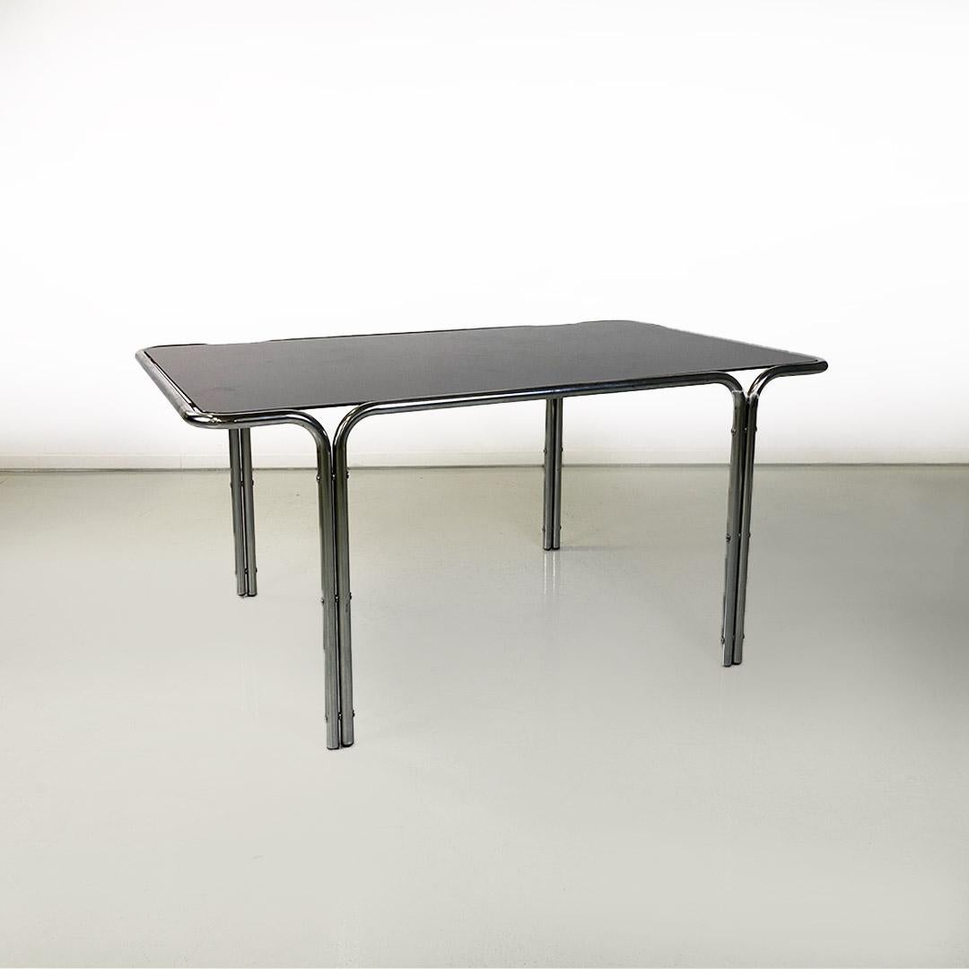 Steel Italian modern tubular steel and smoked glass dining table or desk, 1970s For Sale