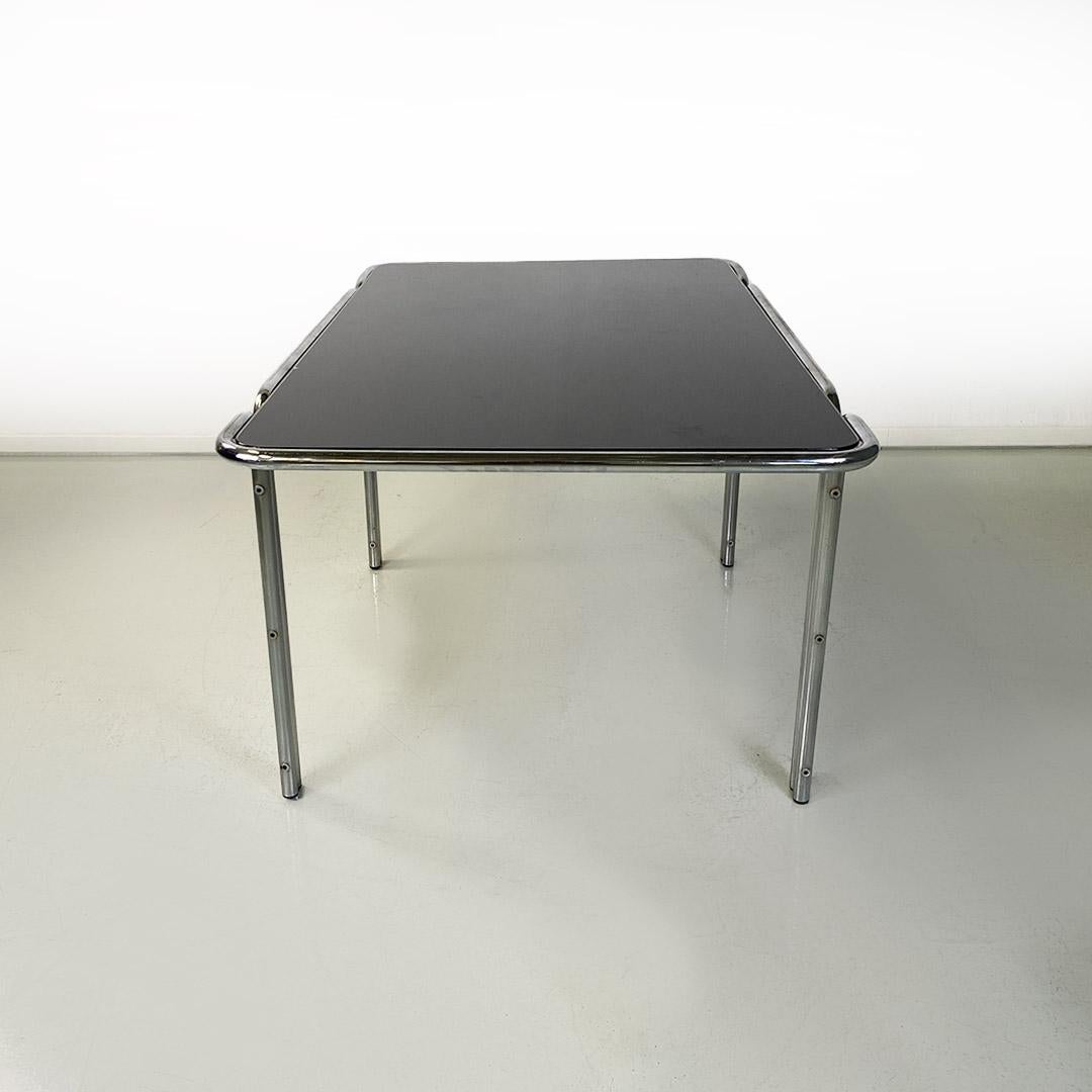 Italian modern tubular steel and smoked glass dining table or desk, 1970s For Sale 1