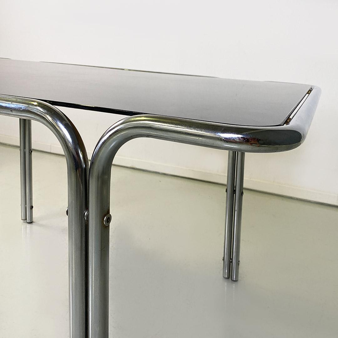Italian modern tubular steel and smoked glass dining table or desk, 1970s For Sale 2