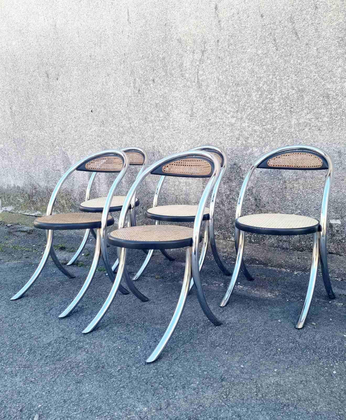 Set of 5 italian modern dining chairs attributed to Giotto Stoppino
Three have new wicker on seats