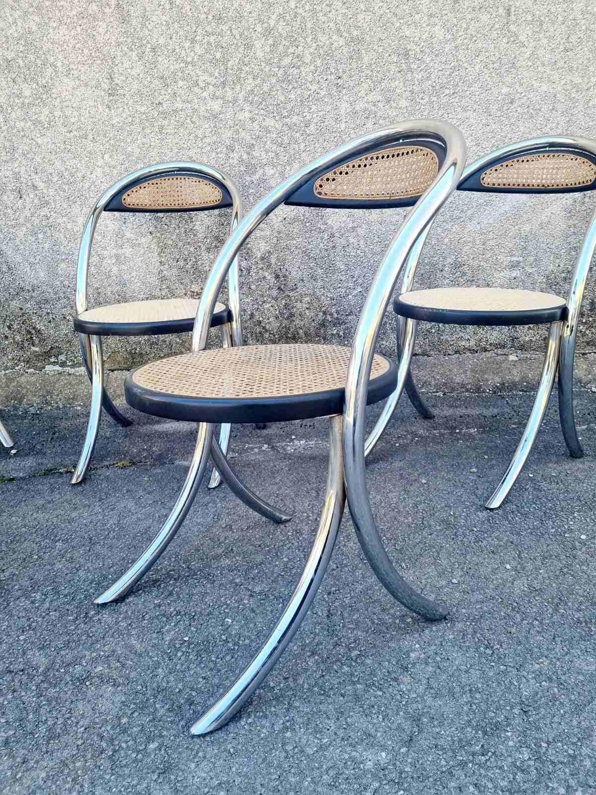 Mid-20th Century Italian Modern Tubular Steel and Wood Chairs, Italy 70s, Set of 5 For Sale