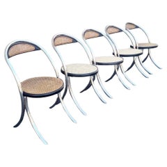 Italian Modern Tubular Steel and Wood Chairs, Italy 70s, Set of 5