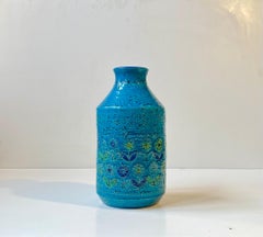 Italian Modern Turquoise Stoneware Vase w.Sunflowers by Aldo Londi for Bitossi