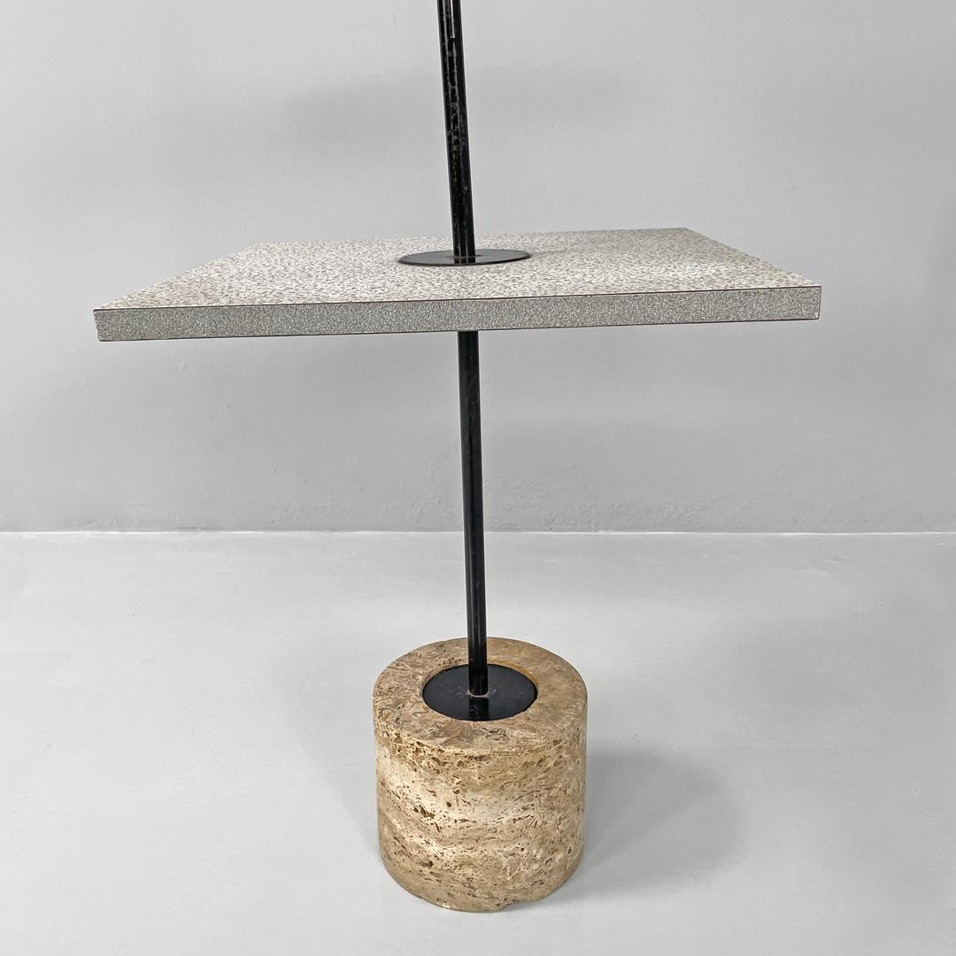 Italian modern two laminate tops coffee table with travertine base, 1980s For Sale 10