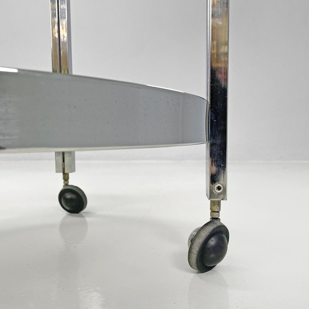 Italian modern two tops chromed metal and smoked glass cart with wheels, 1970s For Sale 12