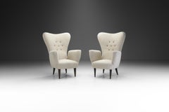 Italian Modern Upholstered High-Back Armchairs with Cross Stitches, Italy 1960s