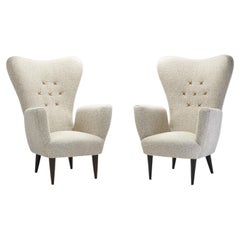 Italian Modern Upholstered High-Back Armchairs with Cross Stitches, Italy 1960s