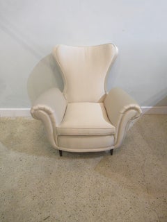 Italian Modern Upholstered Scrolled Arm Occasional Chair, Paolo Buffa, 1950's