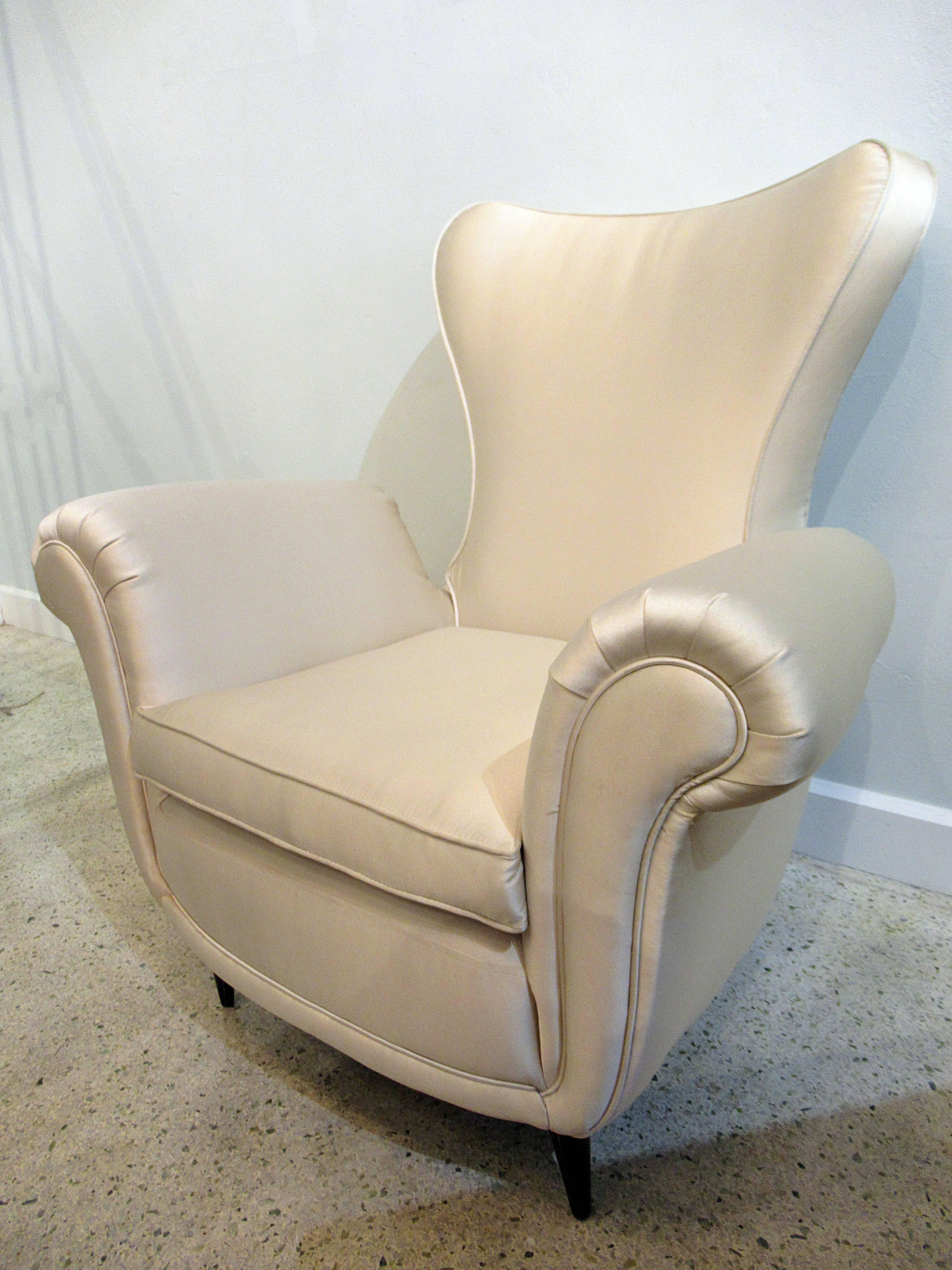 Mid-Century Modern Italian Modern Upholstered Scrolled Arm Occasional Chair, Paolo Buffa, 1950's For Sale