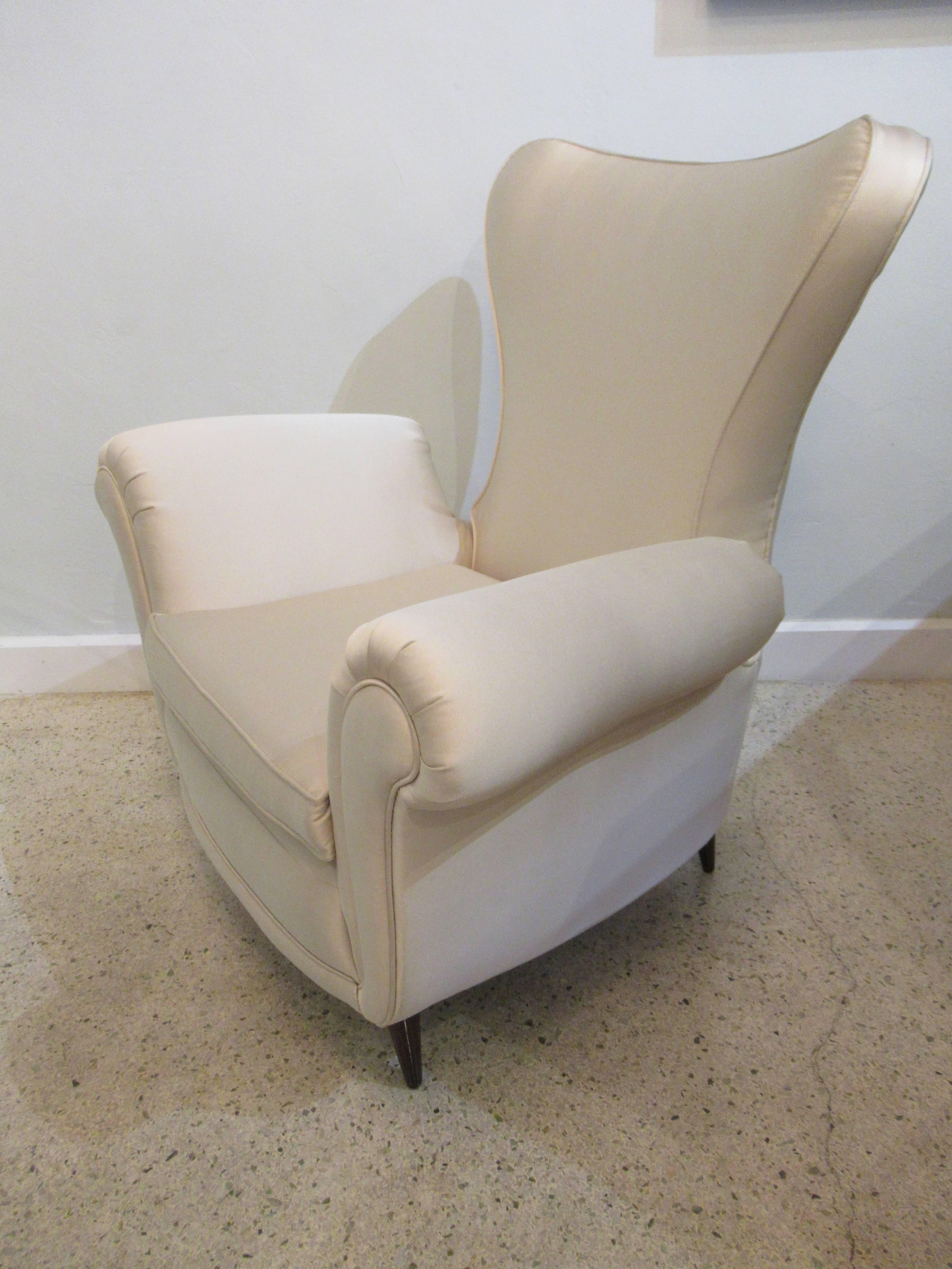 Italian Modern Upholstered Scrolled Arm Occasional Chair, Paolo Buffa, 1950's For Sale 1