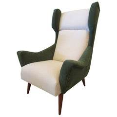 Italian Modern Upholstered Wing Chair, Gio Ponti, 1950's