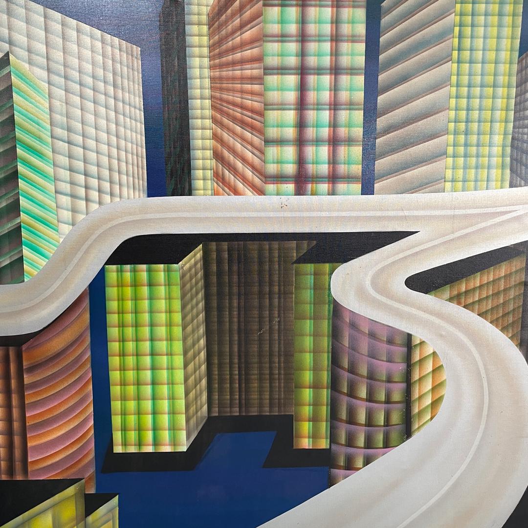 Italian modern urban landscape airbrush painting by Alvise Besutti, 1980s For Sale 6
