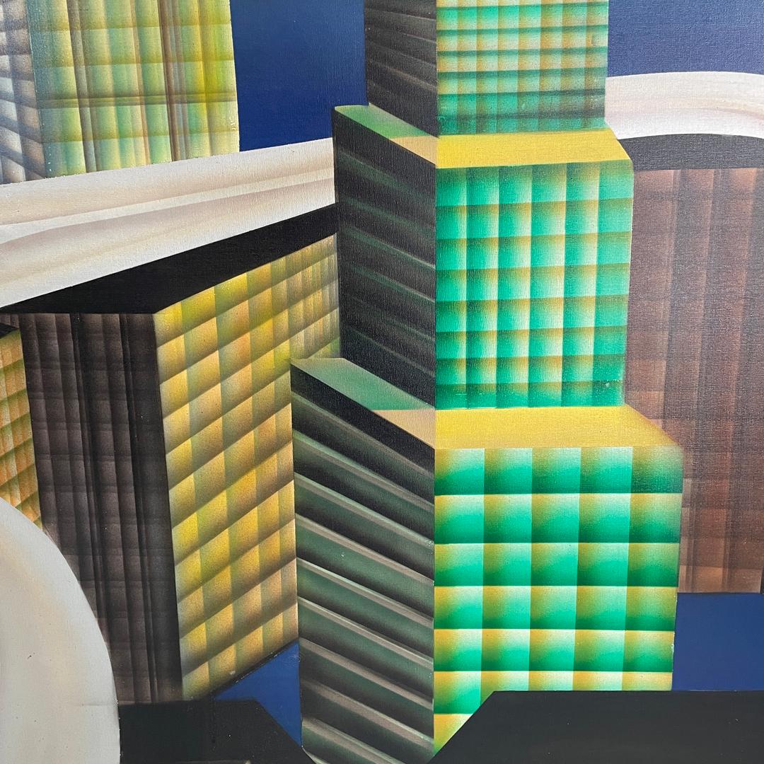Italian modern urban landscape airbrush painting by Alvise Besutti, 1980s For Sale 7