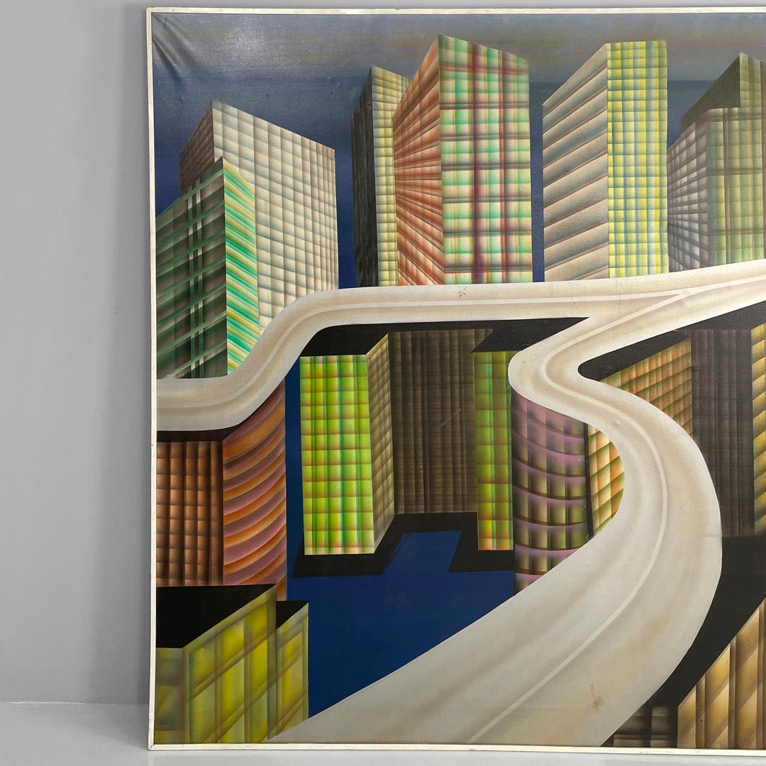 Italian modern urban landscape airbrush painting by Alvise Besutti, 1980s For Sale 1