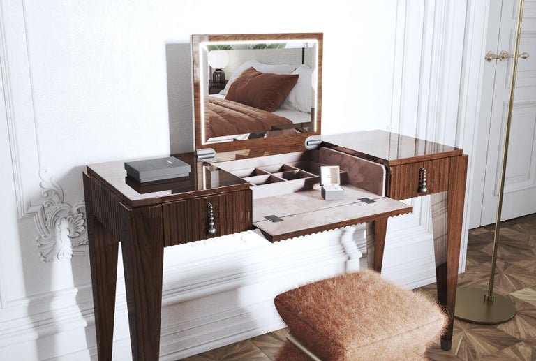 Italian Modern Vanity Table in Dark HighGloss Ebony Finishing with Two