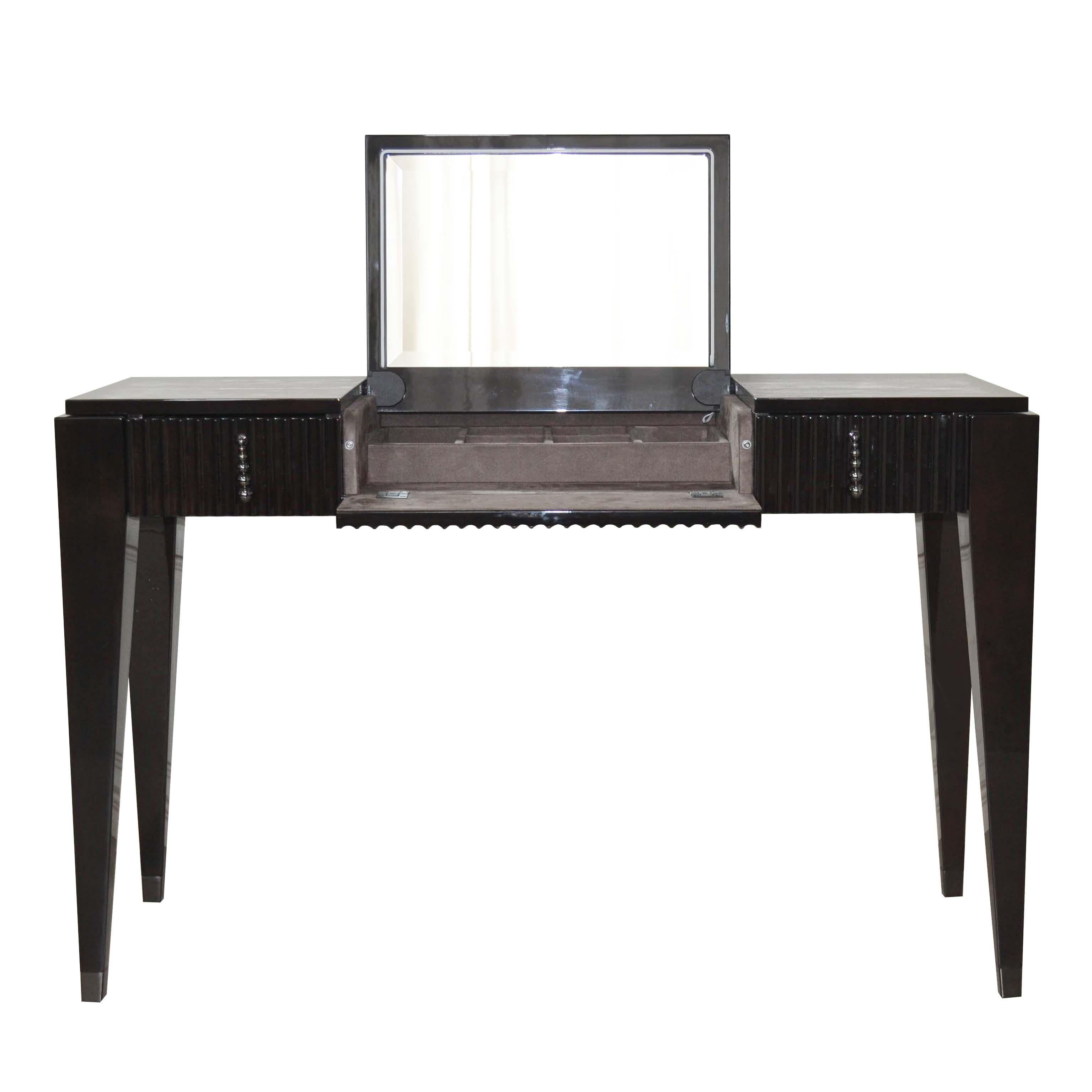 Other Italian Modern Vanity Table in Dark High-Gloss Ebony Finishing with Two Drawers For Sale