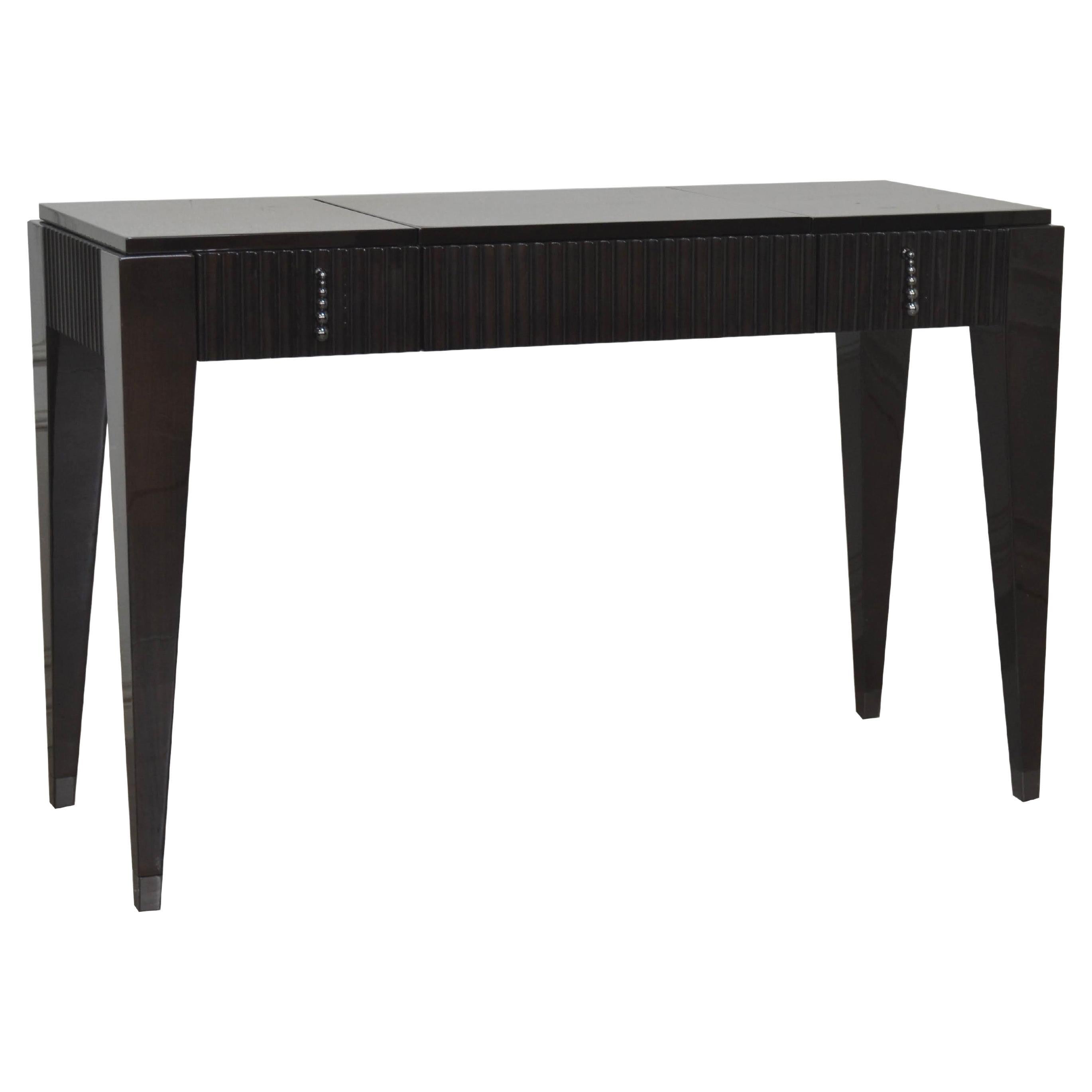 Art Deco Italian Modern Vanity Table in Dark High-Gloss Ebony Finishing with Two Drawers For Sale