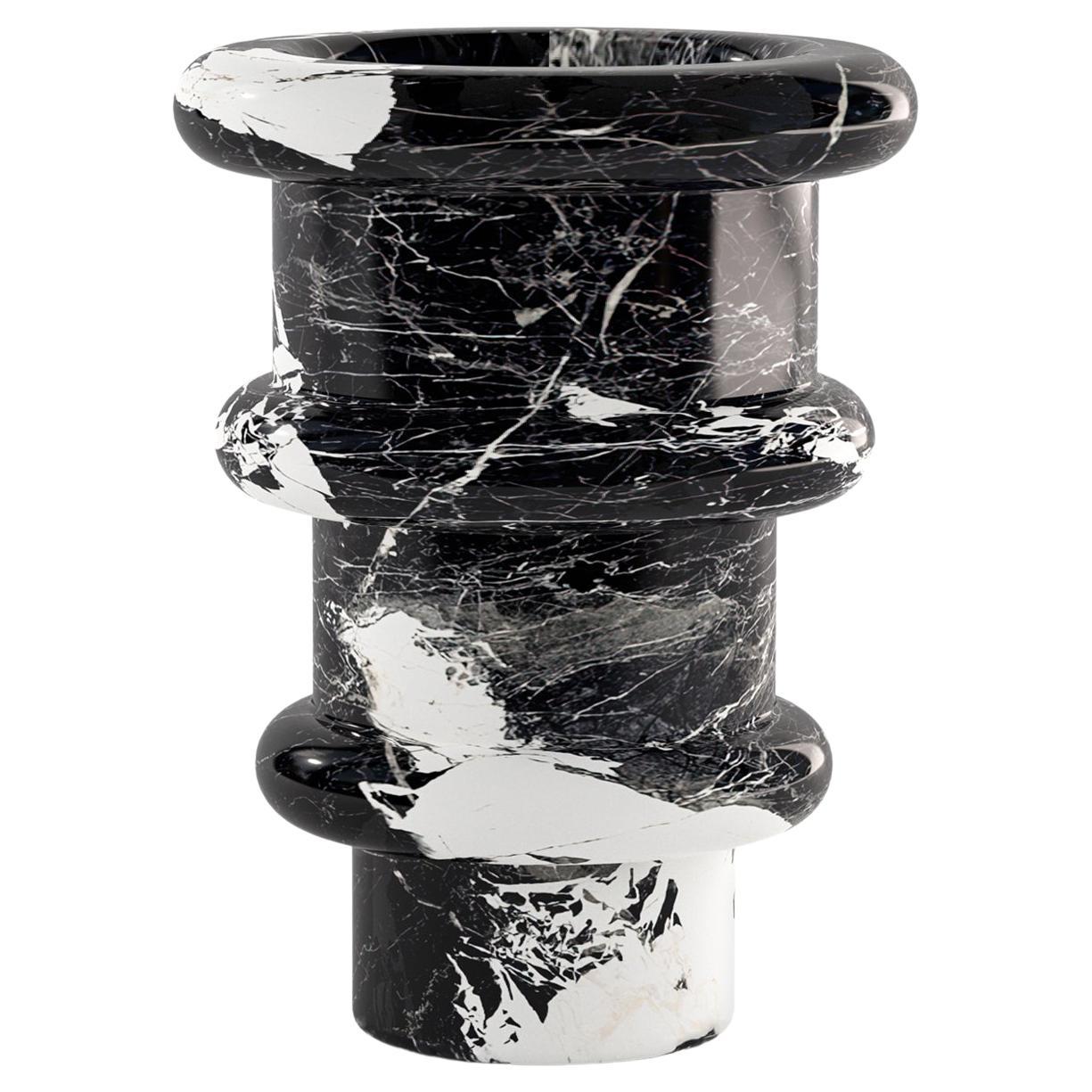 Italian Modern Vase in Grand Antique Natural Marble, Black and White For Sale