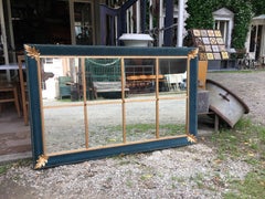 Italian Modern Velvet Framed Mirror with Golden Leaves Details from 1960s