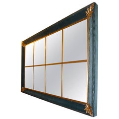 Italian Modern Velvet Framed Mirror with Golden Leaves Details from 1960s