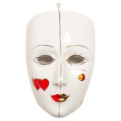 Italian Modern Venetian Handmade Ceramic White Carnival Mask, Italy