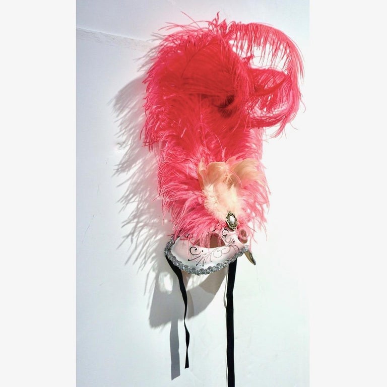 Italian Modern Venetian Handmade Pink and Silver Carnival Mask with ...
