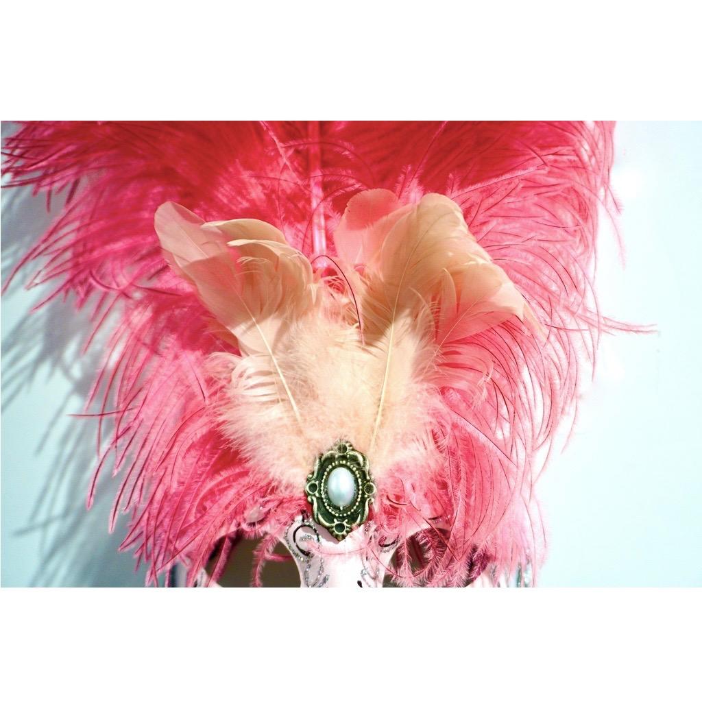 Italian Modern Venetian Handmade Pink and Silver Carnival Mask with Feathers 1