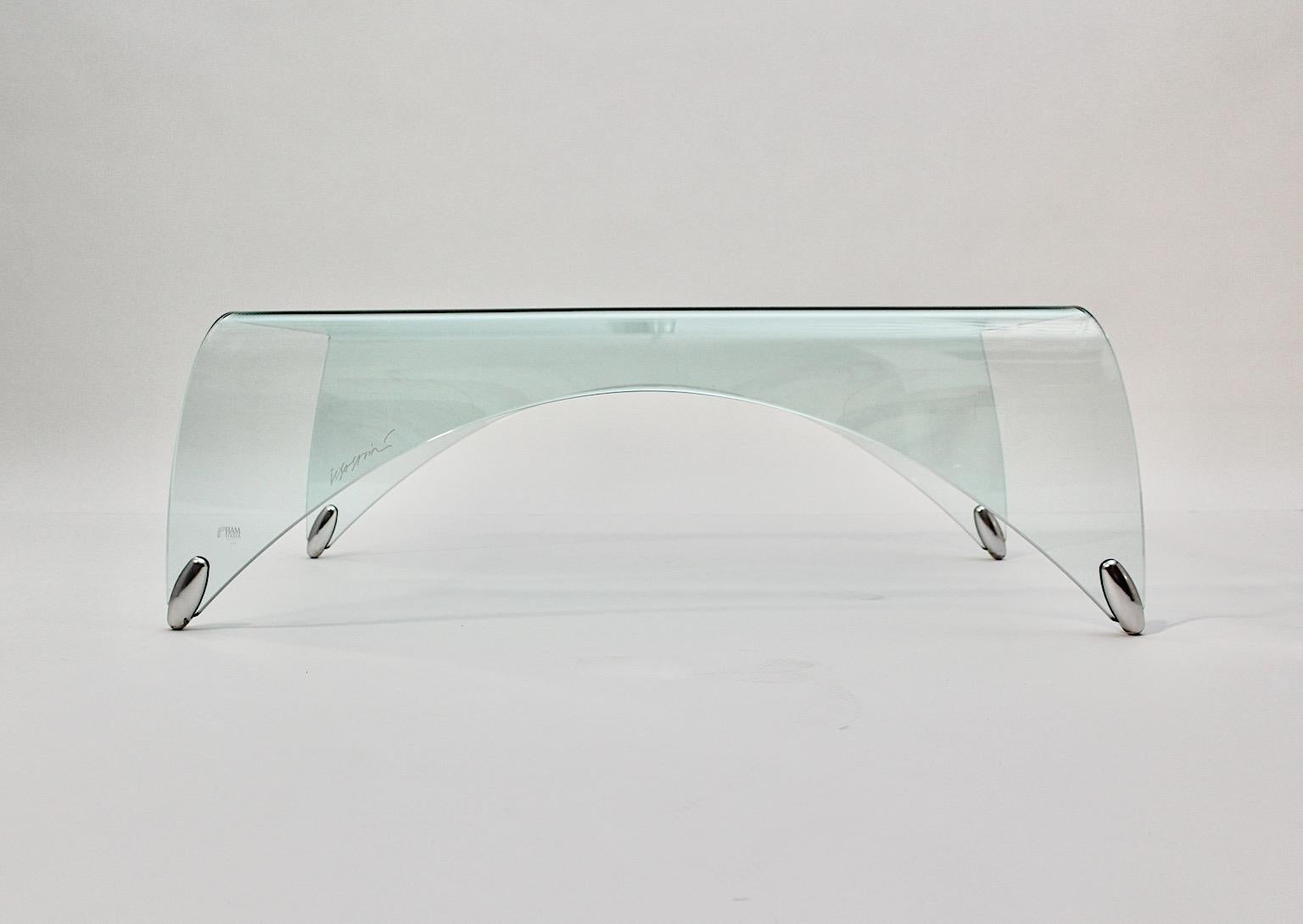 Italian Modern Vintage Clear Glass Sofa Table Genio Massimo Ghini Italy 20th For Sale 7